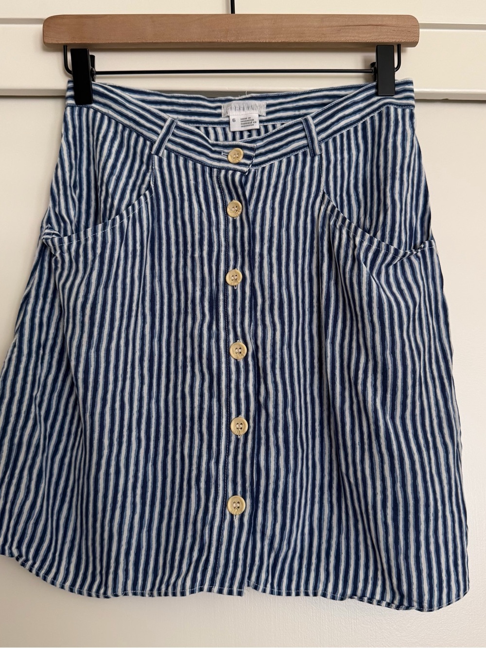 Cooperative Blue and White Striped‎ Button-Front A-Line Skirt